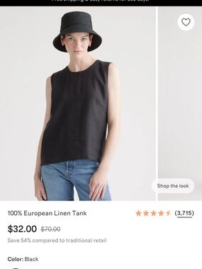 Quince Black European Linen Tank - Sleeveless Scoop Neck